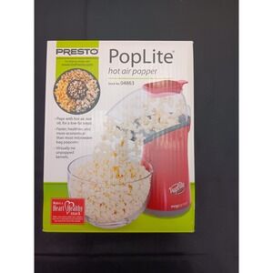 Presto PopLite Hot Air Popper Red 04863 1475W Oil-Free Popcorn Maker NEW